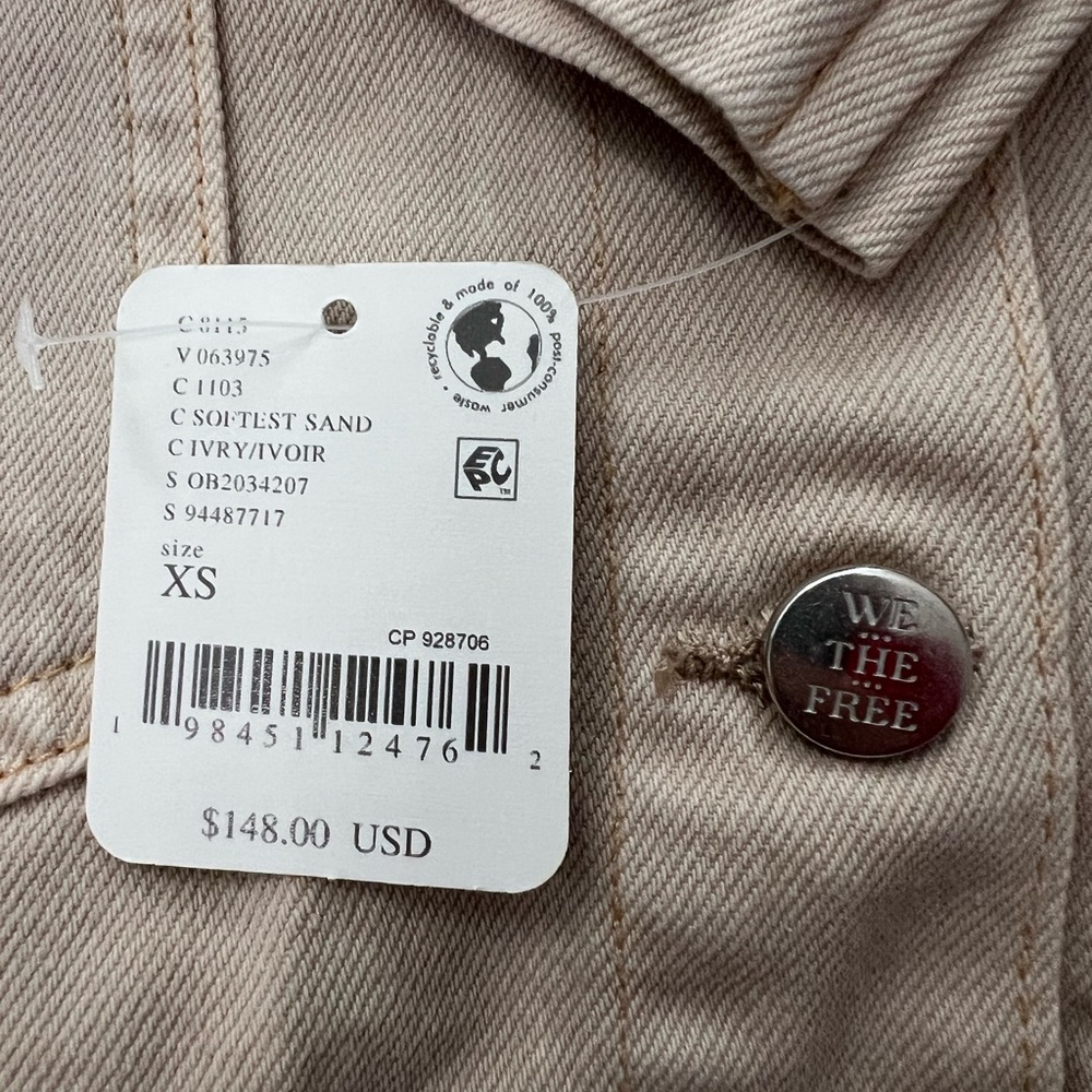 Free People We The Free Avery Chore Denim Jacket in Ivory Size XS NWT - Picture 5 of 12